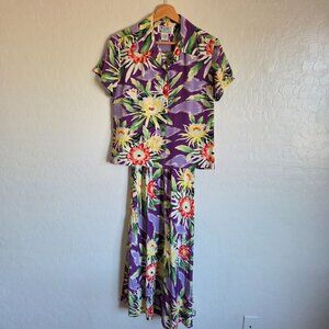 Vintage Avanti Authentic Hawaii 100% Silk Slip Dress & Layering Top Set Purple M